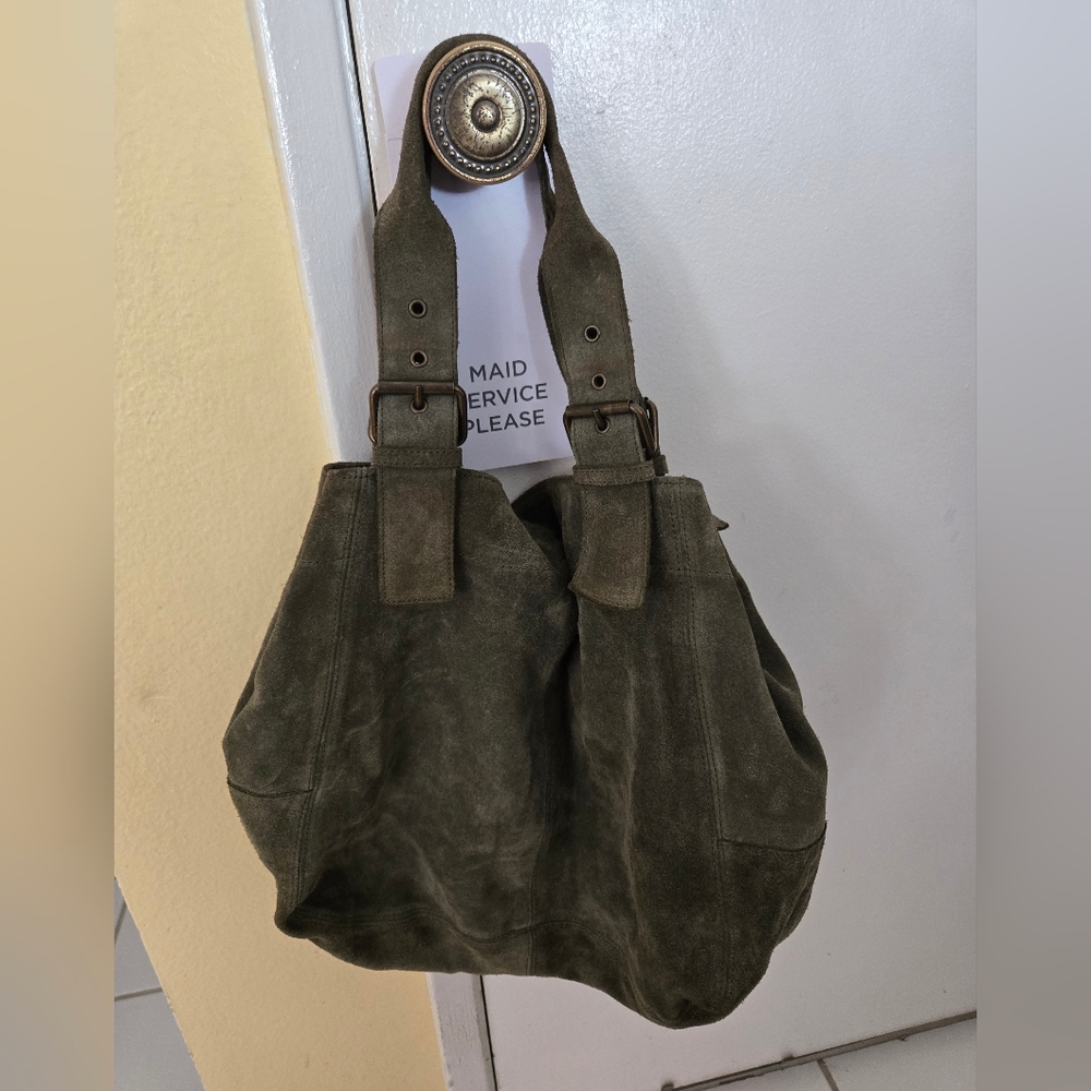 Maurizio Taiuti Olive Green genuine Leather Suede Hobo Bag adjustable straps